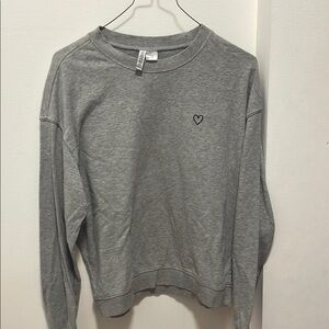 H&M Gray Crewneck Sweater with Embroidered Detail
